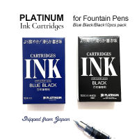 Platinum Fountain Pen ตลับหมึก10ชิ้นแพ็คสีฟ้า/สีดำ Made In Japan สำหรับ Platinum Preppy &amp; Platinum Plaisir Fountain Pen จัดส่งจากญี่ปุ่น