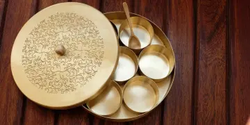 Pure Brass Masala Box Set with Brass Spoon Container 100 ML-Food