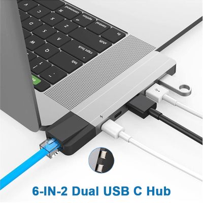 USB คู่ฮับต่อพ่วง C Thunderbolt 3 Dock พร้อม4K HDMI Gigabit Ethernet Rj45 1000M Tf/ ตัวอ่าน SD 100W PD สำหรับ MacBook Pro/air M1 Feona