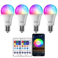 4ชิ้นสมาร์ทหลอดไฟ LED หรี่แสงได้เพลงซิงค์ RGB สีเปลี่ยนไม่มีฮับที่จำเป็นหลอดไฟสำหรับห้องนอนและห้องนั่งเล่น