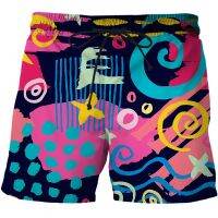 Mens Hawaiian Graffiti pattern Beach Shorts Art Painting Printed  Trunks Quick Dry Surf Bathing Suit beach  trunks