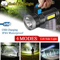 ไฟฉาย LED ชาร์จไฟได้1000LM,พร้อมที่จับไฟฉายจิ๋วกลางแจ้งสว่างมากแบบ USB สำหรับตั้งแคมป์ในกรณีฉุกเฉินการเดินป่า