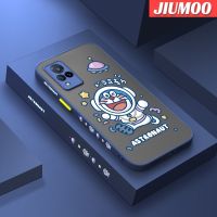 JIUMOO เคสสำหรับ VIVO V21 4G เคส V21 V21s 5G มีน้ำค้างแข็งโปร่งใสลายการ์ตูนโดราเอมอนด้านข้างแข็งลายขอบสี่เหลี่ยมกล้องปลอกซิลิโคนเคสนิ่มป้องกันการกระแทก