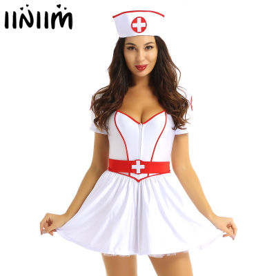 Nurse Dress Uniforms Women Adults Naughty Nurse Doctor Costume Halloween Sexy Maid Cosplay Outfits Fantasias Clubwear Set