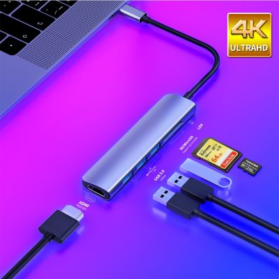 USB 3.1 Type-C ฮับเพื่อหัวแปลงสัญญาณ HDMI 4K ธันเดอร์โบลต์3 USB พร้อมฮับ3.0 TF ช่องตัวอ่าน SD PD สำหรับ MacBook Pro/air/ Huawei คู่ Feona
