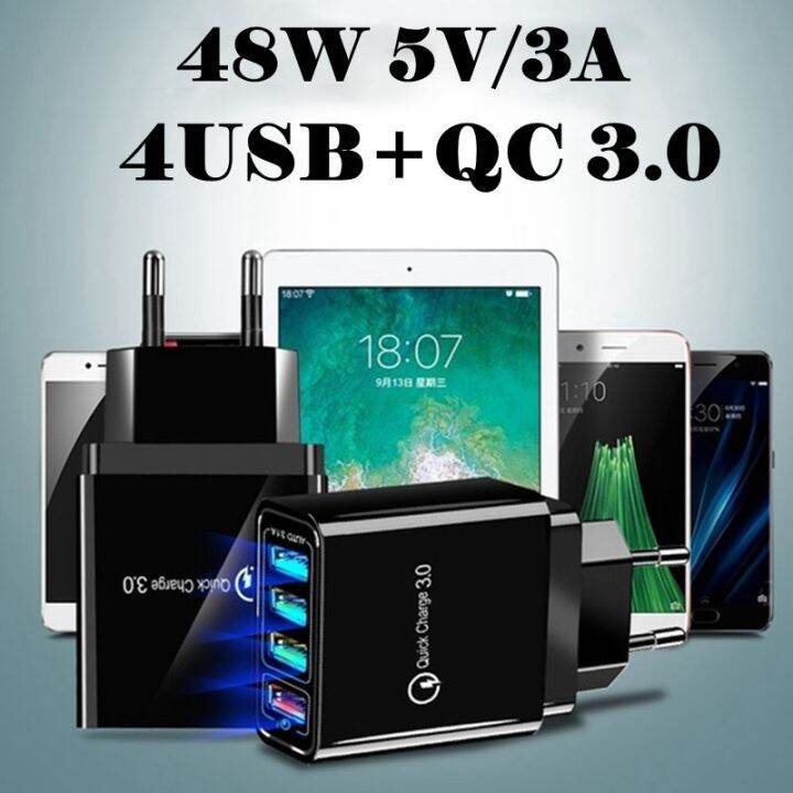 48w-4พอร์ตอะแดปเตอร์qc-3-0-quick-charge-3-0เครื่องชาร์จusb-au-eu-us-ukปลั๊กโทรศัพท์มือถือที่ชาร์จความเร็วสูงบ้านเครื่องชาร์จติดผนังอะแดปเตอร์เพื่อการเดินทาง