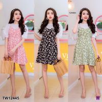 SS12445 Dress เดรสสายเดี่ยว ลายดอกเดซี่ + เสื้อแขนพอง