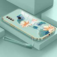 เคสสำหรับ OPPO A31 2020 A8เคสโทรศัพท์ดอกบัวหลากสีดีไซน์ใหม่ฝาหลังเคสนิ่มเคลือบอิเล็คโทรเพลทซิลิโคน TPU OPPO A31 2020กล่องกันกระแทกพร้อมฟรีสายคล้อง