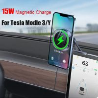 ที่ติดโทรศัพท์ในรถยนต์แม่เหล็ก15W Magsafe Charge Macsafe ที่ชาร์จแบบไร้สายสำหรับ Tesla Model 3 Y X S 2024 2023 2022อุปกรณ์เสริม