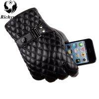 New Brand Touch Screen Winter Gloves Men Genuine Leather Gloves Fashion Black Cycling Motocycle Warm Gloves Goatskin Mittens