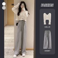 COD SDFERTGRTYTYUYU Cotton Spring And Autumn Suit Womens Fashion 2023 New Student Foreign Style Small Man Wide Leg Pants Leisure Temperament Two-piece Set