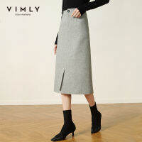 Vimly Winter Wool Skirt For Women Fashion High Waist Striped Straight Skirts Elegant Mujer Faldas Female Bottoms F5578