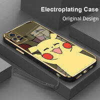 ใหม่เคสโทรศัพท์ชุบด้วยไฟฟ้า Pikachu สี่เหลี่ยมสำหรับ Vivo V21E 4G V23 V23E V25 X80 X70 X70T X60 Pro Plus Y73 2021 S12 S10E ปกป้องกล้องหลังซิลิโคนฝาครอบบางพิเศษป้องกันเลนส์กันน้ำ