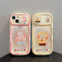 3D ฟองน้ำลายการ์ตูนน่ารักสำหรับ IPhone14 13 12 11 Pro Max สำหรับเคสโทรศัพท์เป็นคู่แฟชั่น