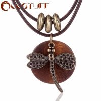 Fashion Choker Woman Necklaces Vintage Jewelry Dragonfly Wooden Pendants Long Necklace for Women Collares Suspension Accessories