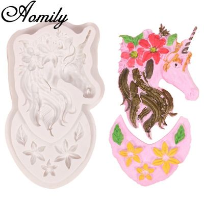 Aomily Unicorn Head Flowers Silicone Mold Chocolate Mousse Jelly Candy Bakeware Mold DIY Pastry Ice Block Soap Mould Baking Tool Ice Maker Ice Cream M