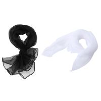 2Pcs Lovely Fashion Plain Square Chiffon Neck Scarf Head Scarves 70 cm x 70cm (Black&amp;White)