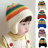 【YD】 Baby Knit Hat Korean Striped Beanie Cap for Toddler Boys Colorful Kids Warm Ear Protection Caps Bonnet