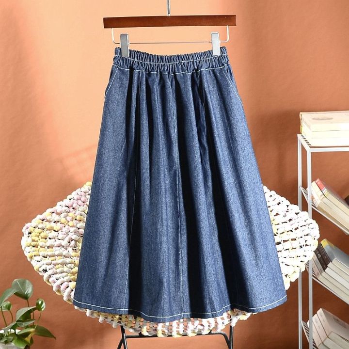 กางเกงยีนส์เอวสูงขนาดเล็กสำหรับผู้หญิง-กระโปรงสั้นผ้ายีนส์เอวสูงขนาดเล็กกระโปรงทรงเอฤดูร้อน