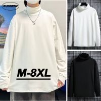 ☏▼ เสื้อยืดแขนยาว คอเต่า ขนาดใหญ่ แบบเรียบ สําหรับผู้ชาย ไซซ์ M - 8XL