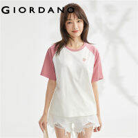 GIORDANO Women T-Shirts Fruit Embroidery Cotton Summer Tee Contrast Color Raglan Short Sleeve Fashion Casual Tshirts 05323435