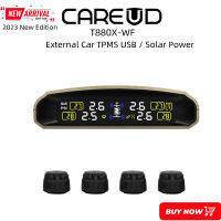 CAREUD T880X-WF จอแสดงผล LCD ระบบการตรวจสอบแรงดันยางรถยนต์ Car Car TPMS ไร้สายภายนอกของรถพร้อมเซ็นเซอร์4ตัวยูเอสบีชาร์จไว Car ขั้นสูงพลังงานแสงอาทิตย์รุ่น2023ใหม่