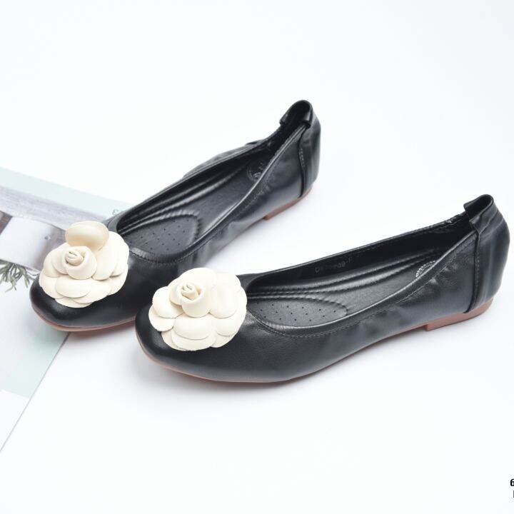 size-36-42-flat-flower-รองเท้าส้นแบน-หุ้มส้น-ทรงบัลเล่ต์-แต่งดอกไม้ด้านหน้า-คุณภาพดี-หนังนุ่มมาก-ใส่ทำงานได้