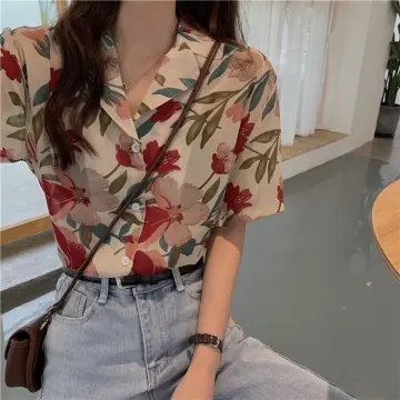 Women's Korean Style Floral Printed Chiffon Shirt – Kawaiifashion