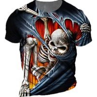 Skeleton เสื้อยืดผู้ชาย 3d กะโหลกศีรษะรูปแบบพิมพ์เสื้อยืดผู้ชายร็อคแขนสั้นบวกด้านบนผู้ชายเสื้อผ้าวินเทจ Camiseta XS-5XL