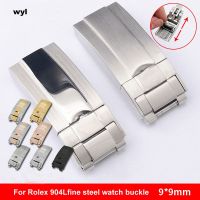 9mm Stainless steel folding buckle glide lock for Rolex submariner Oysterflex Daytona GMT watch band strap Deployment clasp