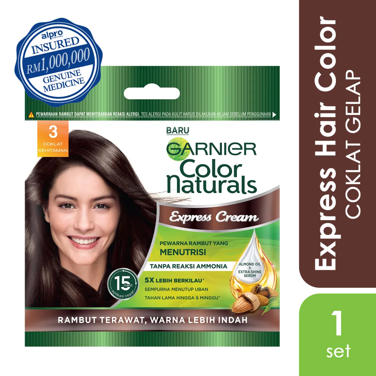 Garnier Color Naturals Express Cream Hair Coloring - Brown Black 3 (Coklat  Gelap) | Lazada