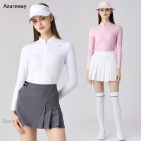 Azureway Summer Women Long Sleeve Golf Shirt Zipper Collar Sunscreen Tops Girls Pleated Skirt High Waist Pencil Skorts Sets