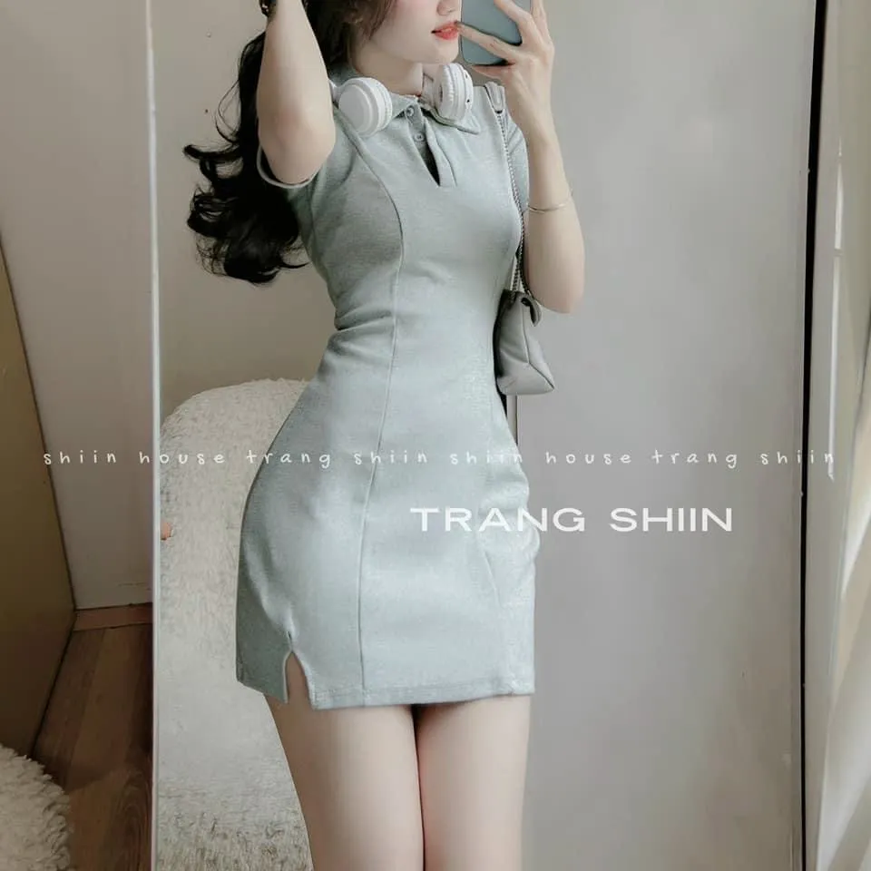 Ưu đãi voucher 50k freeship] Đầm polo ôm body chất vải thun gân xẻ ...