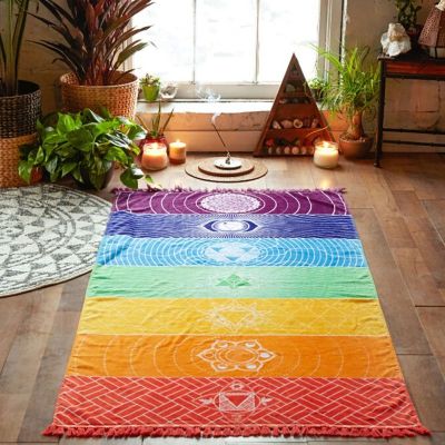 【YF】 Polyester Bohemia Wall Hanging India Mandala Blanket 7Chakra Colored Tapestry Rainbow Stripes Travel Summer Beach Yoga Mat