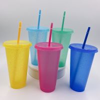 【jw】♤  480/700ML Sequin Glitter Cup Plastic with Lids and Straws Reusable Cups Mugs Bar Drinkware