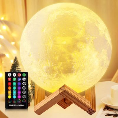 ZK30 Moon Lamp Kids Night Light Galaxy Lamp 16 Colors LED 3D Moon Light Touch Remote Control Rechargeable Gift for Girls Boys