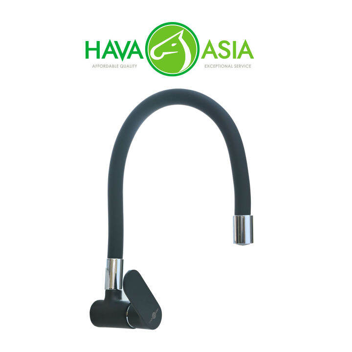 HavaAsia Heavy Duty Gooseneck Kitchen Faucet Matte Black Wall Type