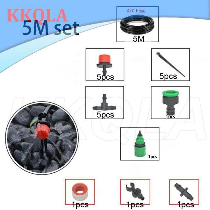 qkkqla-5m-drip-irrigation-set-micro-sprinklers-spray-4-7-water-cooling-moisturizer-auto-watering-system-kit-diy-garden-tools