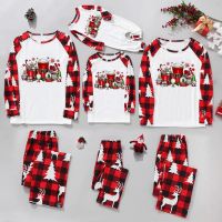 New Christmas Pajamas Family Red  White Checkered Stitching Xmas Fashion Cartoon Print Family Christmas Pajamas Set Baby Clothes