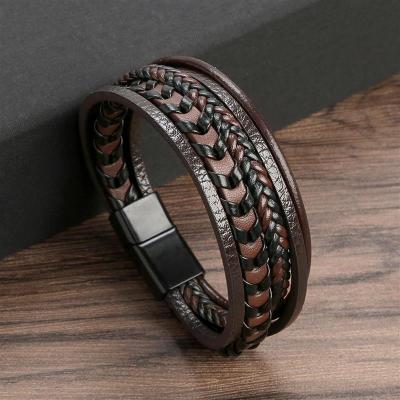 High Quality Braided Alloy Clasp Leather Bracelet Men Classic Fashion Magnet Buckle Rivet Leather Bracelet for Men Jewelry Gift