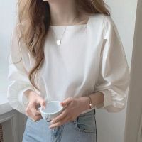 Korean Style Women Ladies Loose Square Neck Lantern Long Sleeve Shirt Blouse Baju Baju Wanita Lengan Panjang