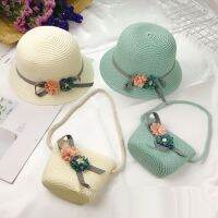 Cute Girls Straw hat Sun Hat Should bag Handbag 2pcs sets For Tour Summer Kid Princess Floral Beach Hats For Party Outdoor