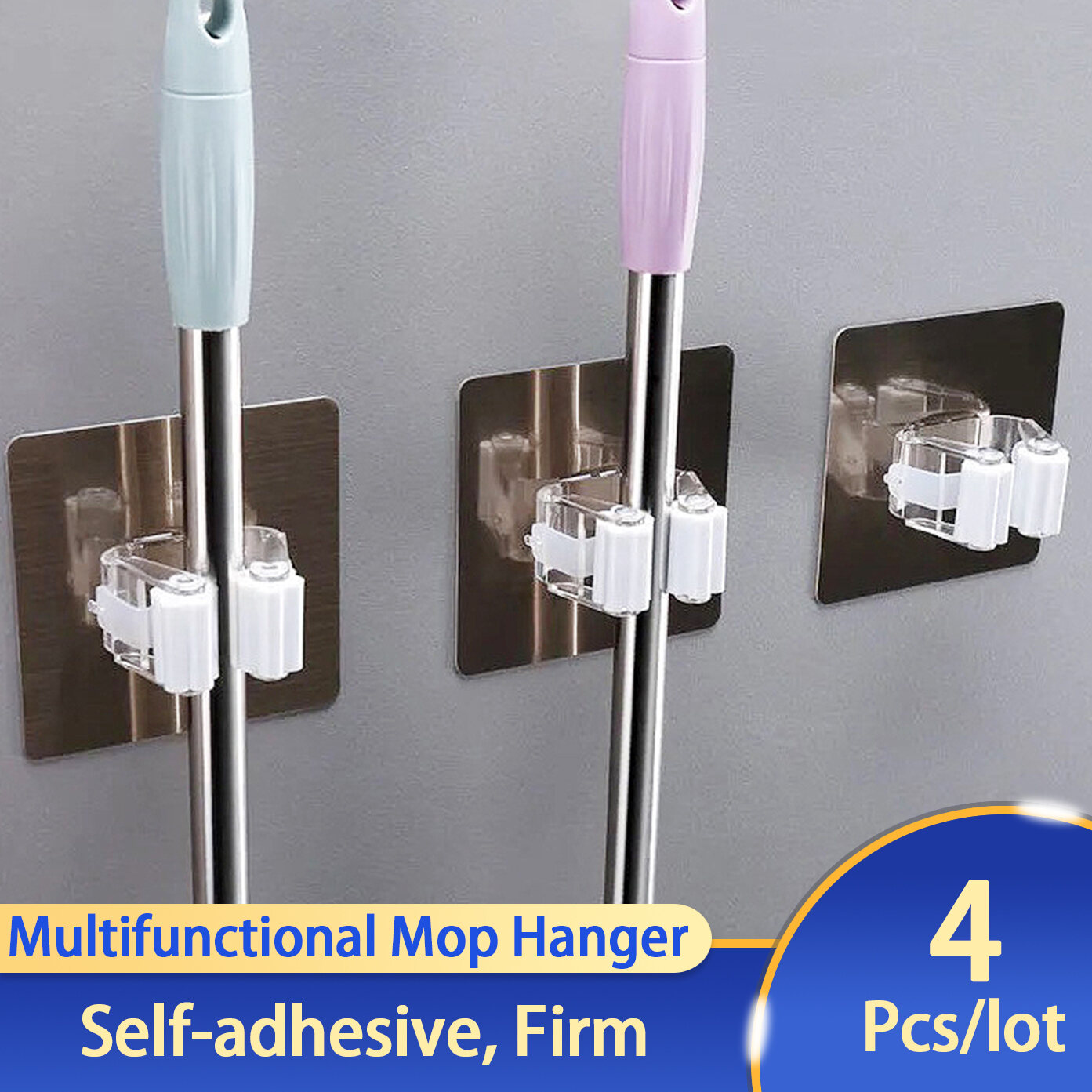 2/4pcs Adhesive Multi-purpose Hooks Wall Mounted Mop Organizer Holder Rackbrush 2/4pcs Adhesive Multi-purpose Hooks Wall Mounted Mop Organizer Holder Rackbrush