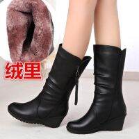 ✴✿✽AutumnWinter 2019 Womens Boots Poe Heels Plus Velvet Cotton Shoes Leather Thick-Heeled