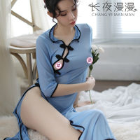 Long night fun underwear womens wear perspective side fork uniform Republic of China style student wear sexy cheongsam nightdress 1187 FQOI