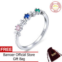 BAMOER 925เงินสเตอร์ลิงสีรุ้ง CZ แหวนนิ้วละเอียดอ่อนสำหรับงานแต่งงานหมั้นแหวนเครื่องประดับ SCR637