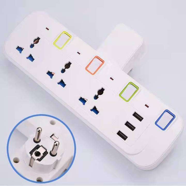 EU UK Multi Plug Extension Socket With 3 Universal AC Outlets 10A 2200W