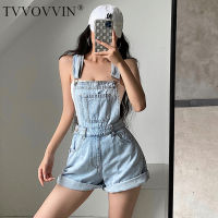 VOVVIN Korea Style High Waist Slim Flanging Wide Leg Denim Playsuits Shorts Hot Girl Female Rompers 732S