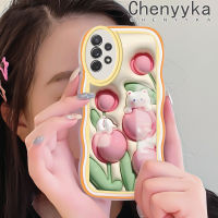 Chenyyka เคสปลอกสำหรับ Samsung กาแลคซี A72 4G A72 5G A73 5G ลายการ์ตูนหมีดอกไม้3D ดีไซน์ใหม่ขอบครีมลูกคลื่นปลอกเคสมือถือกันกระแทกแบบใสโปร่งใสลายกล้องถ่ายรูปเรียบง่ายอ่อนโยนป้องกัน