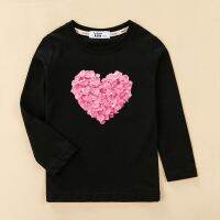 Children Long Sleeve Tops Heart Shaped Design T-shirt Girls Spring Party Dress Kid Lovely Cotton Tees